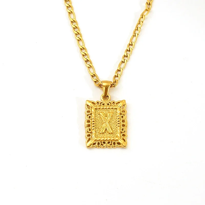 Ornate 18K Gold-Plated Square Initial Pendant Necklace - Gold X