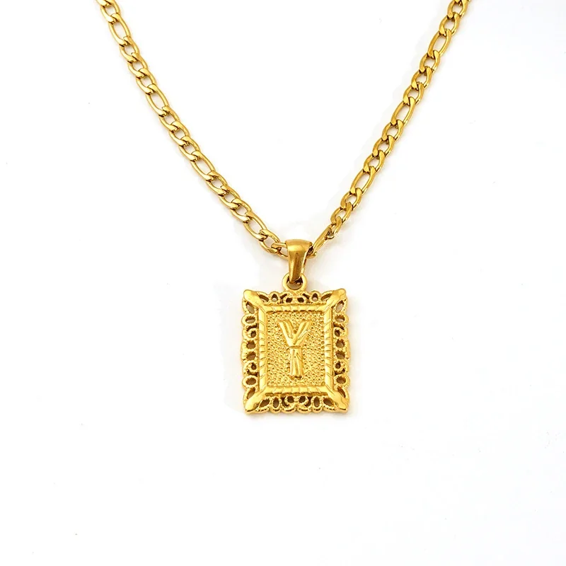 Ornate 18K Gold-Plated Square Initial Pendant Necklace - Gold Y