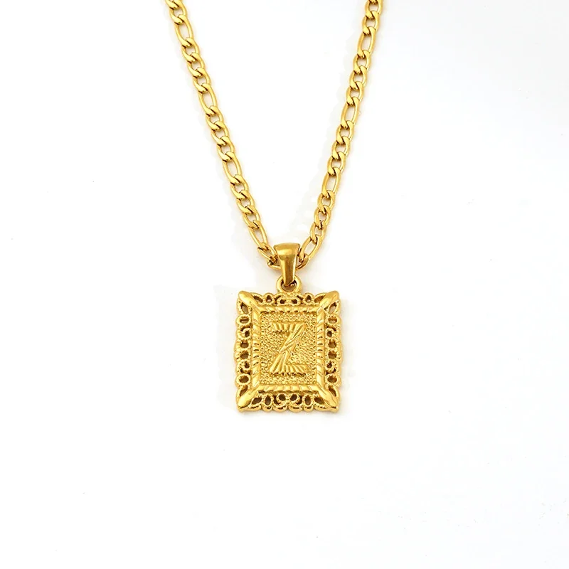 Ornate 18K Gold-Plated Square Initial Pendant Necklace - Gold Z