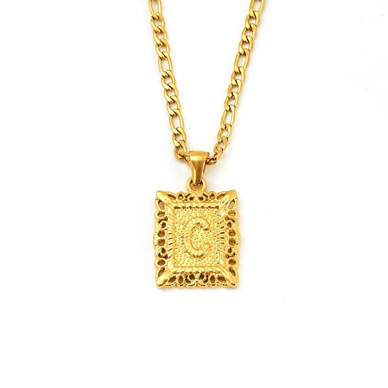 Ornate 18K Gold-Plated Square Initial Pendant Necklace - Gold C