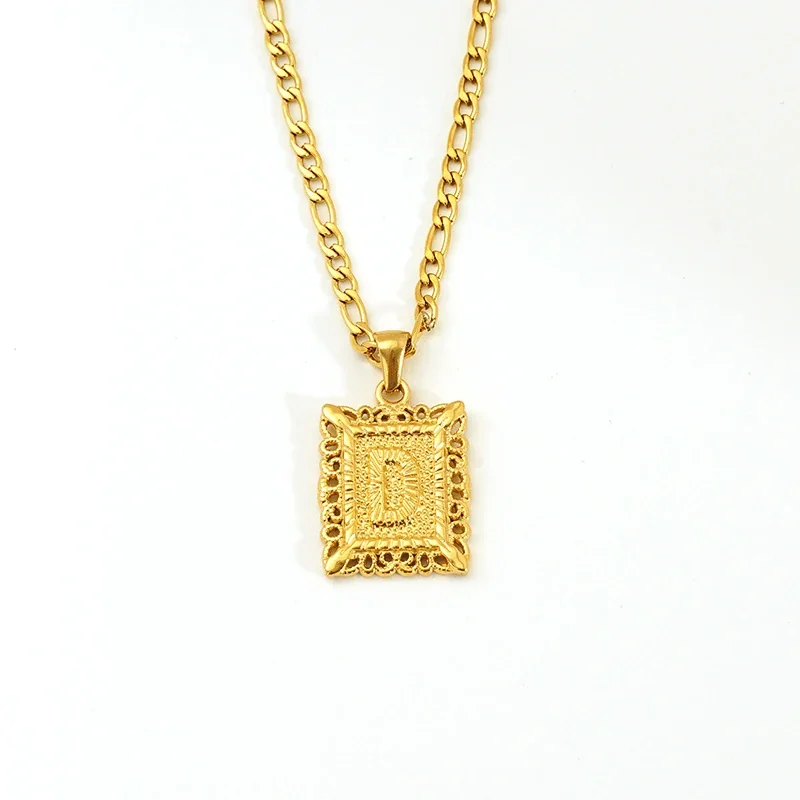 Ornate 18K Gold-Plated Square Initial Pendant Necklace - Gold D