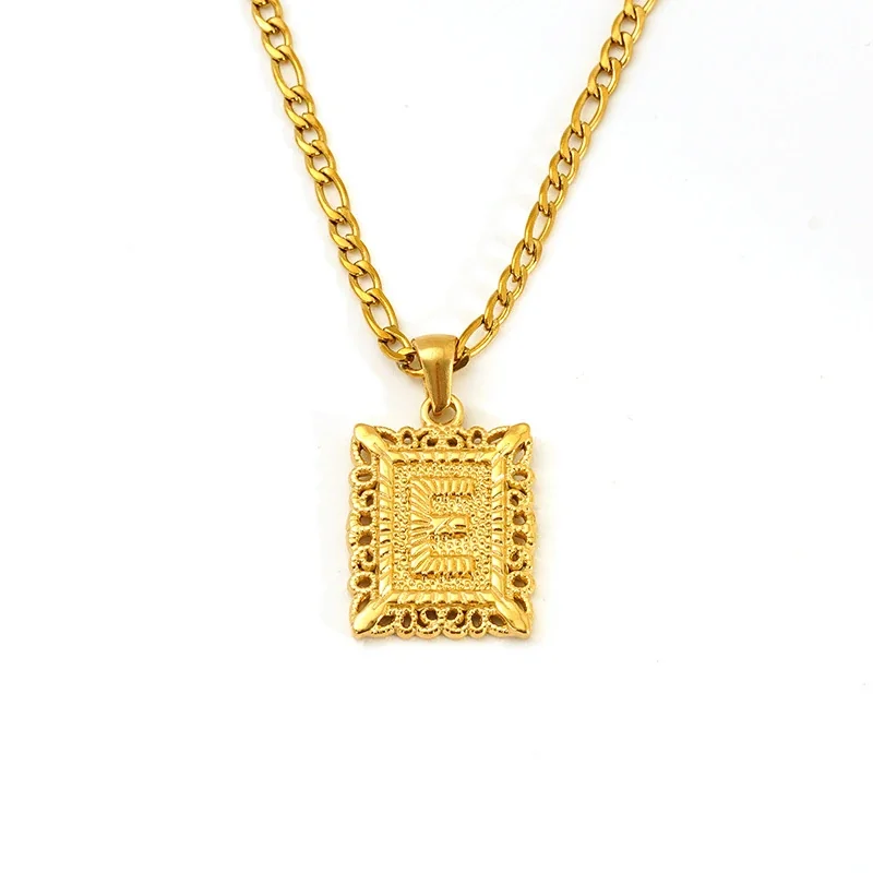 Ornate 18K Gold-Plated Square Initial Pendant Necklace - Gold E