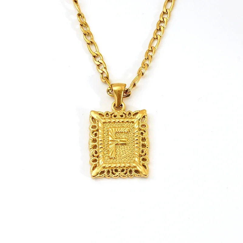 Ornate 18K Gold-Plated Square Initial Pendant Necklace - Gold F