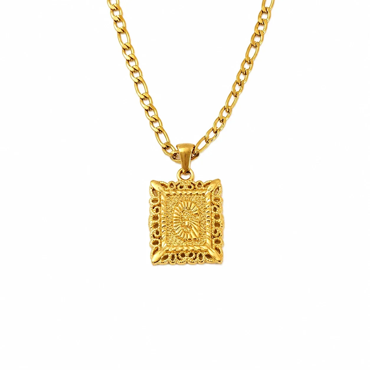Ornate 18K Gold-Plated Square Initial Pendant Necklace - Gold G