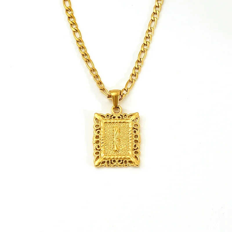 Ornate 18K Gold-Plated Square Initial Pendant Necklace - Gold I