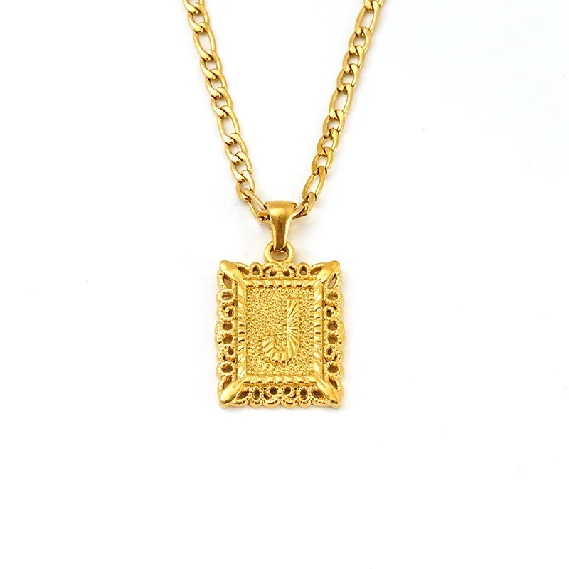 Ornate 18K Gold-Plated Square Initial Pendant Necklace - Gold J