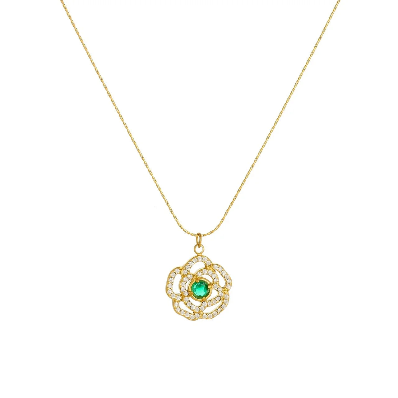 Camellia-hangerketting met pavébloemblaadjes, verguld roestvrij staal