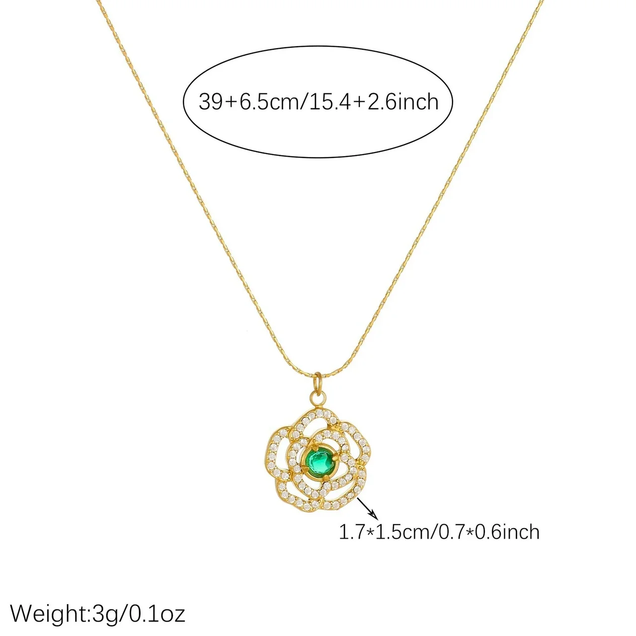 Camellia-hangerketting met pavébloemblaadjes, verguld roestvrij staal productfoto