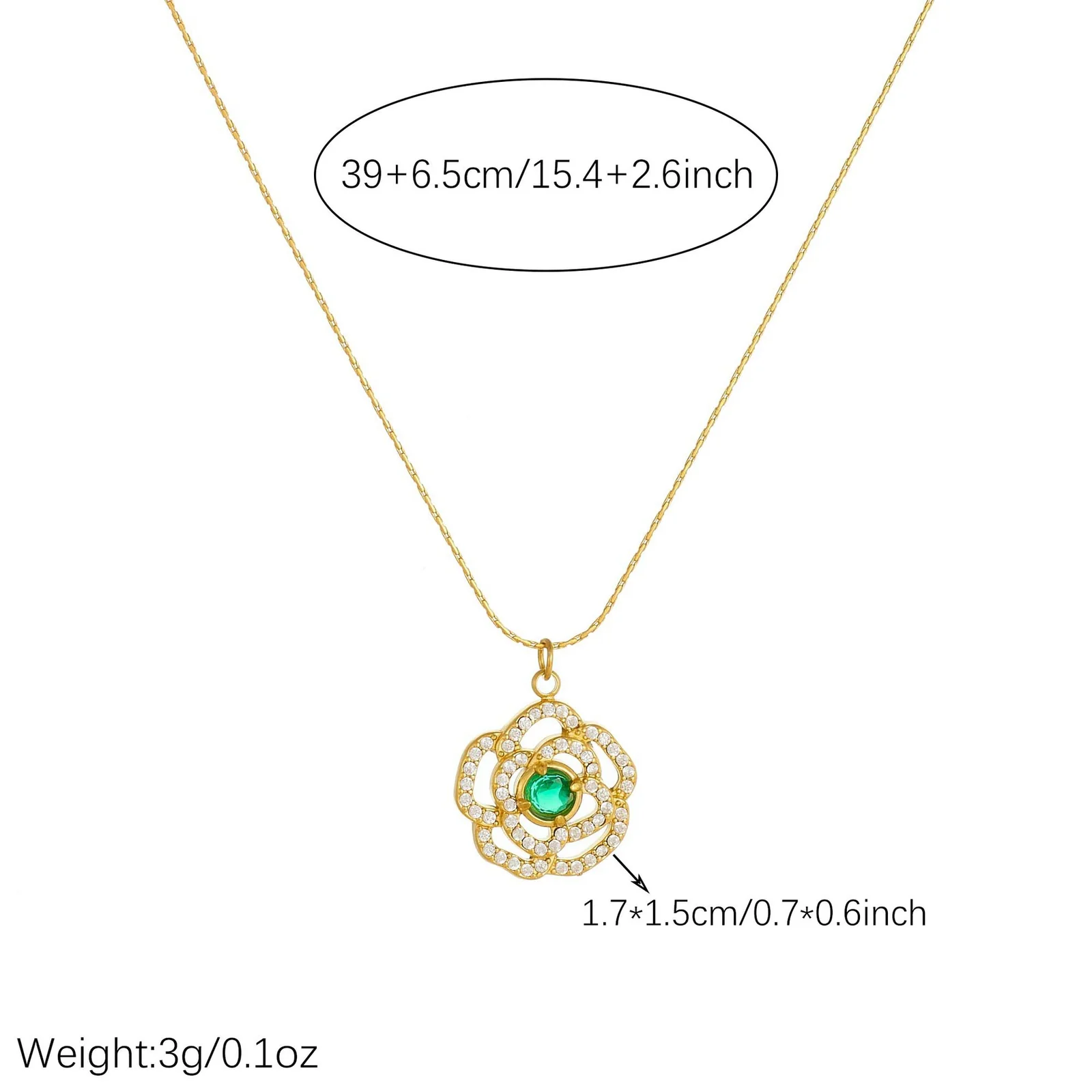 Camellia-hangerketting met pavébloemblaadjes, verguld roestvrij staal productfoto