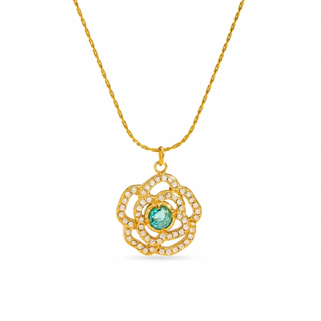 Camellia-hangerketting met pavébloemblaadjes, verguld roestvrij staal productfoto