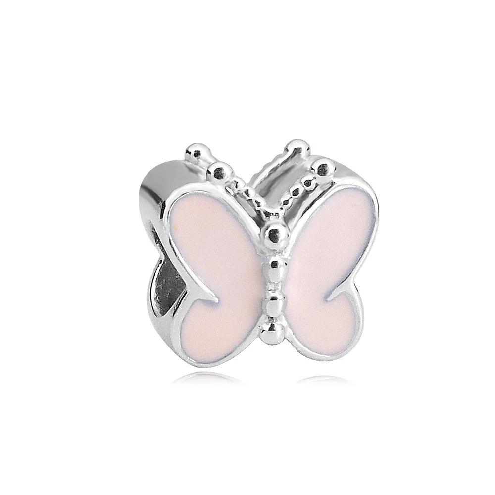 Playful Stainless Steel Enamel Charm Bead Assortment - Pink Butterfly
