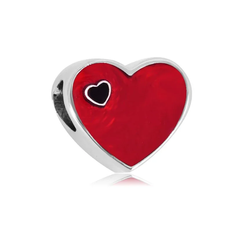 Playful Stainless Steel Enamel Charm Bead Assortment - Red Heart