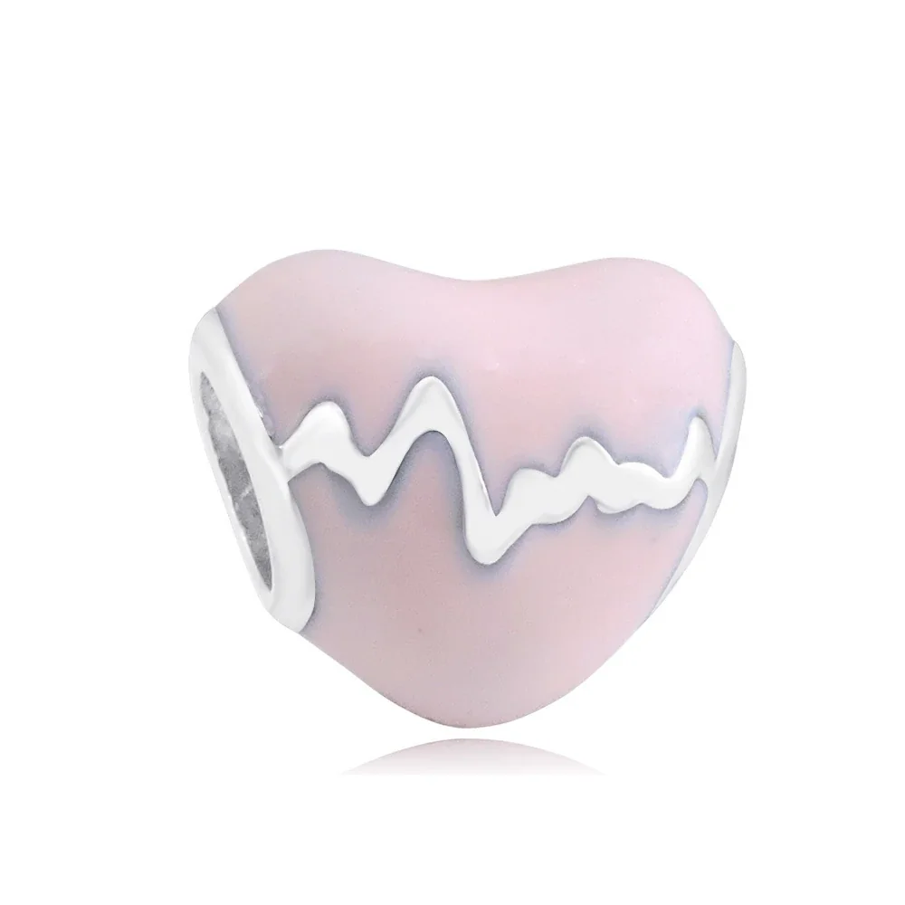 Playful Stainless Steel Enamel Charm Bead Assortment - Pink Heartbeat Heart