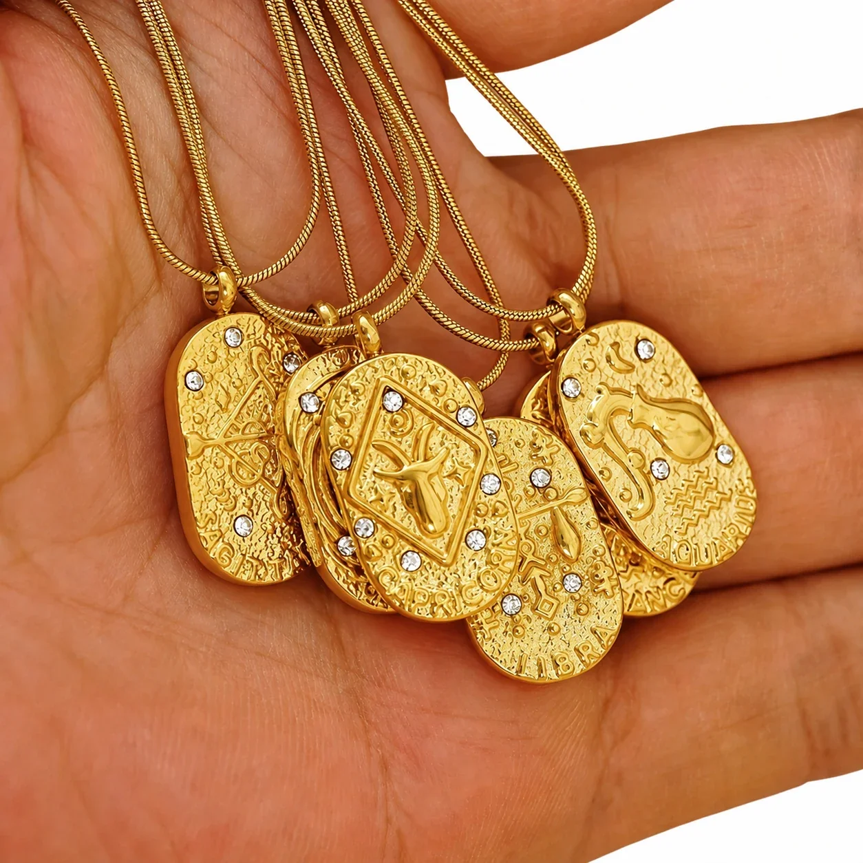Celestial Gold-Plated Stainless Steel Oval Zodiac Necklace