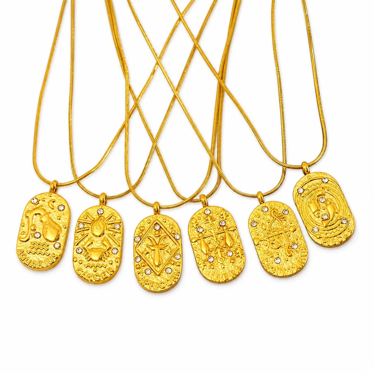 Celestial Gold-Plated Stainless Steel Oval Zodiac Necklace