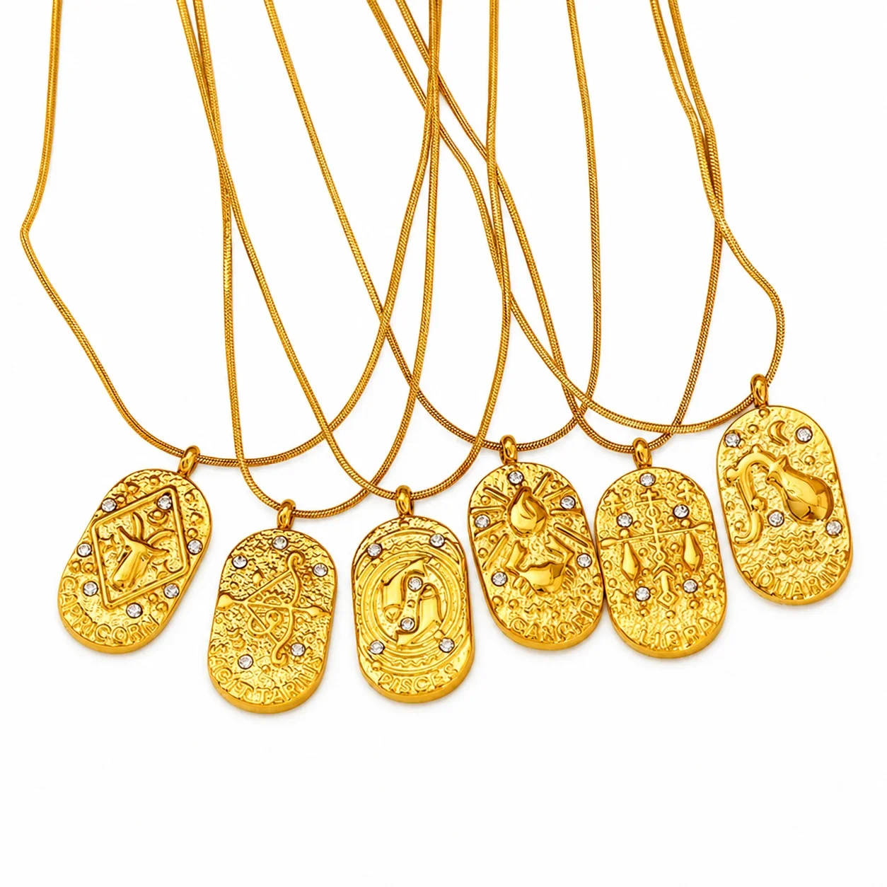 Celestial Gold-Plated Stainless Steel Oval Zodiac Necklace