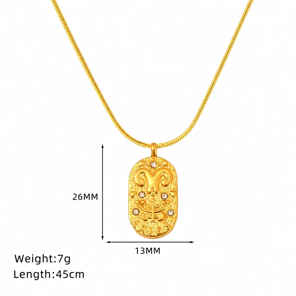 Celestial Gold-Plated Stainless Steel Oval Zodiac Necklace - Gold Aries