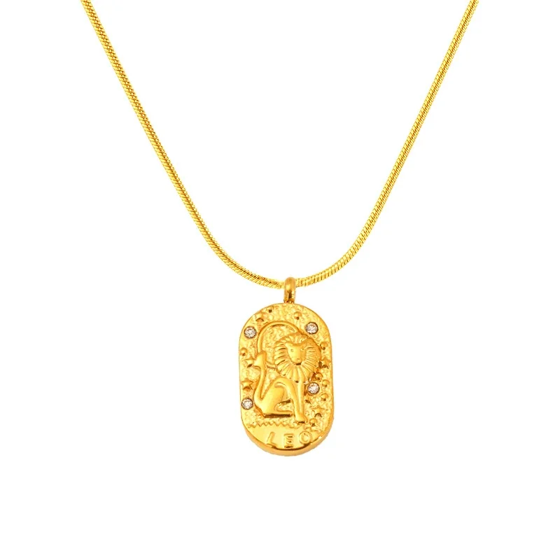 Celestial Gold-Plated Stainless Steel Oval Zodiac Necklace - Gold Aquarius