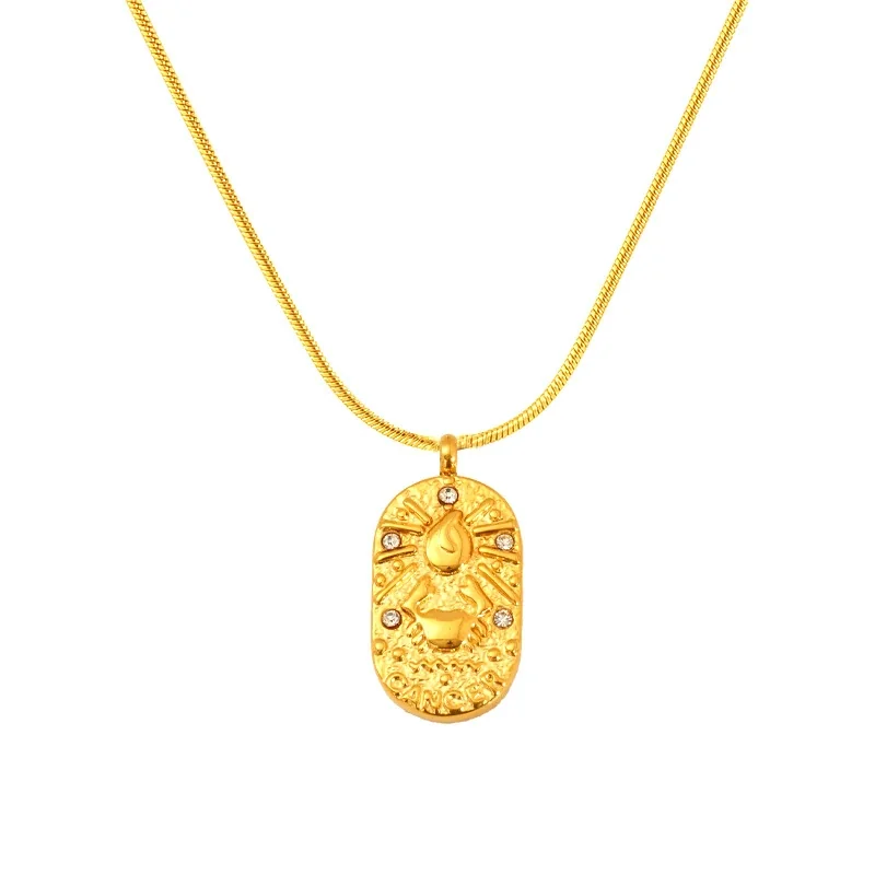 Celestial Gold-Plated Stainless Steel Oval Zodiac Necklace - Gold Pisces
