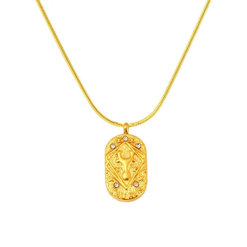Celestial Gold-Plated Stainless Steel Oval Zodiac Necklace - Gold Taurus