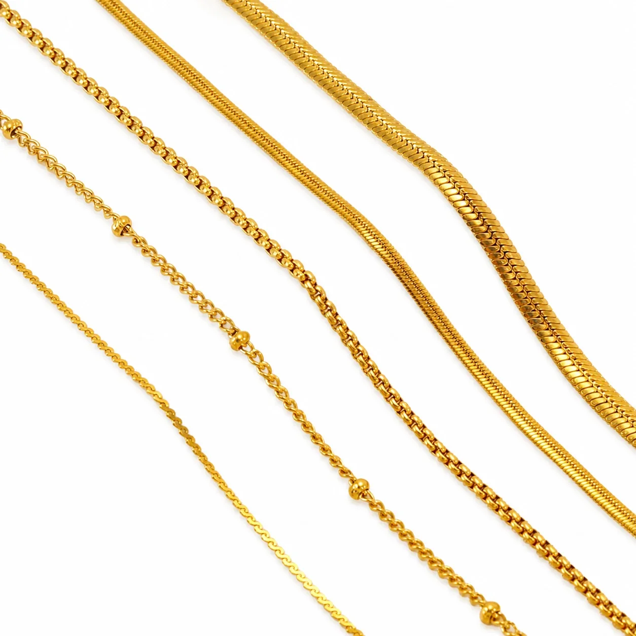 Sleek Snake & Bead Gold-Plated 316 Stainless Steel Chain Necklace