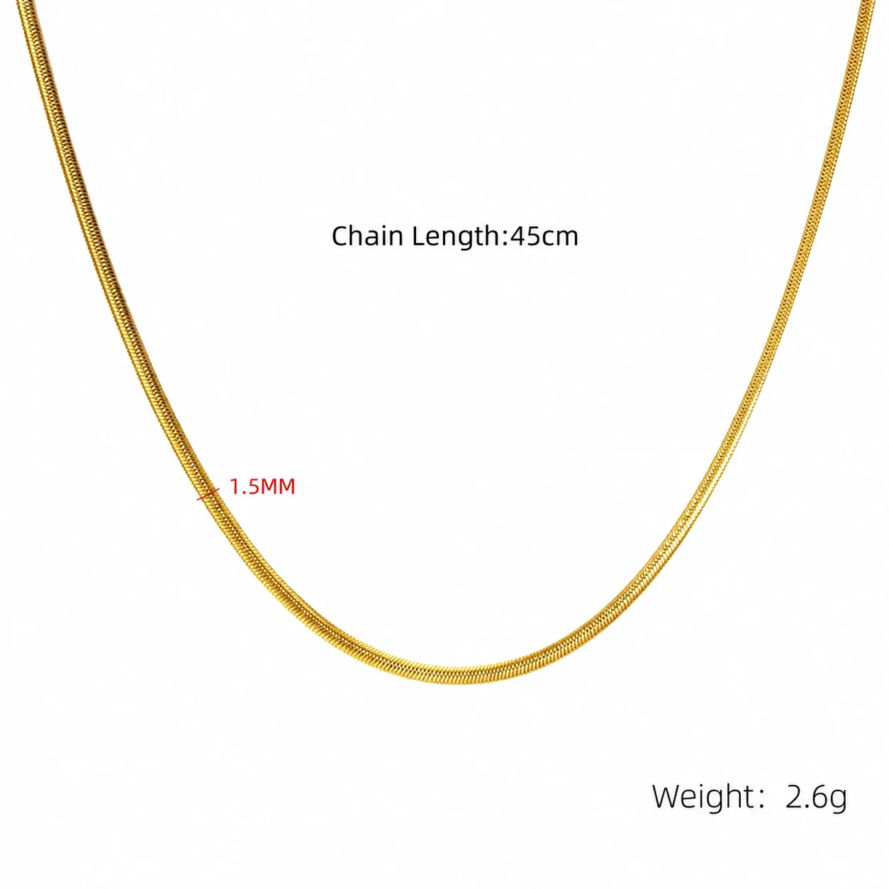 Sleek Snake & Bead Gold-Plated 316 Stainless Steel Chain Necklace - Gold .5mm cm Snake