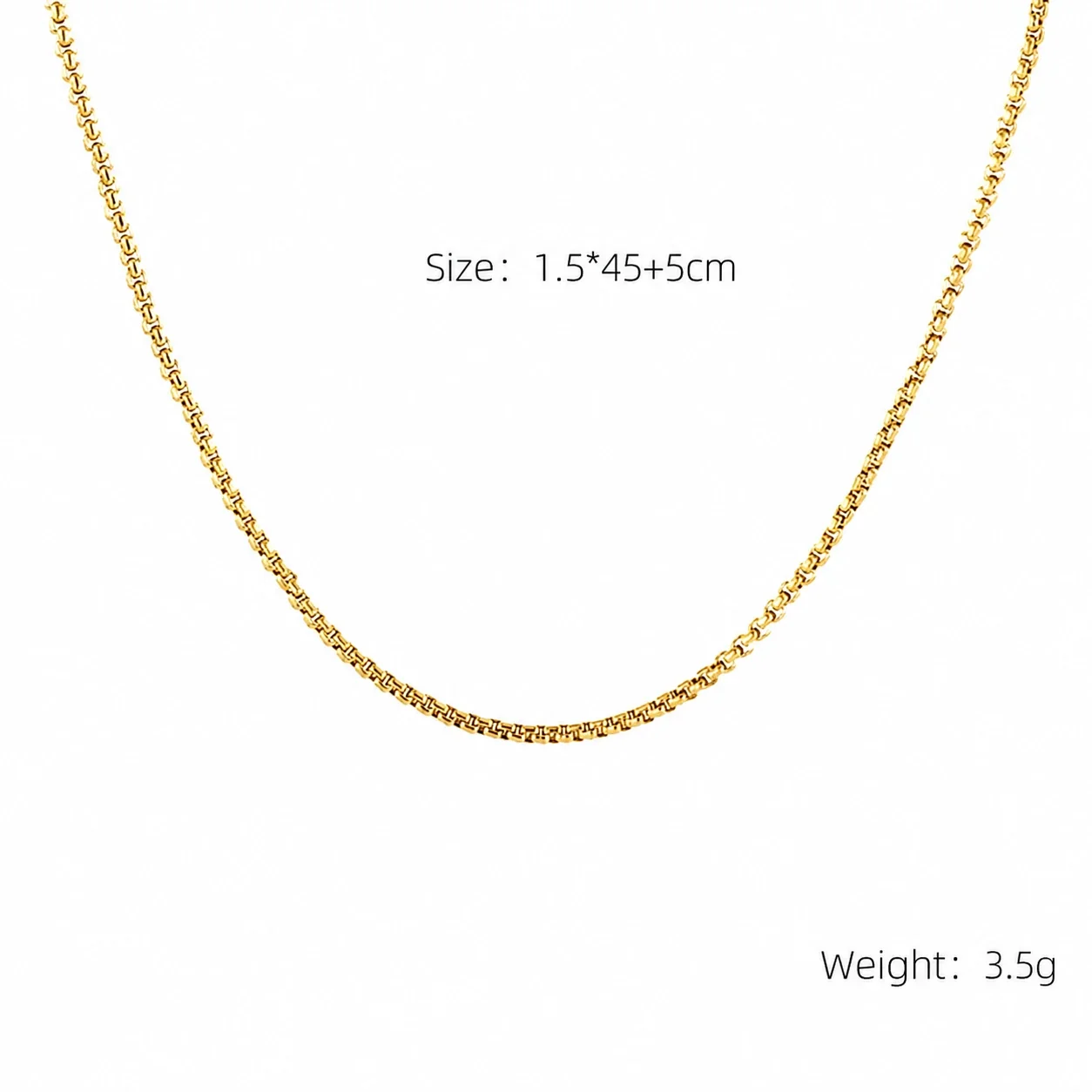 Sleek Snake & Bead Gold-Plated 316 Stainless Steel Chain Necklace - Gold .5mm Bead