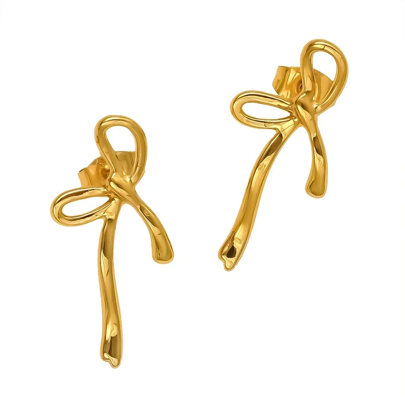 Fluid 18K Gold-Plated Bow Loop Drop Stud Earrings