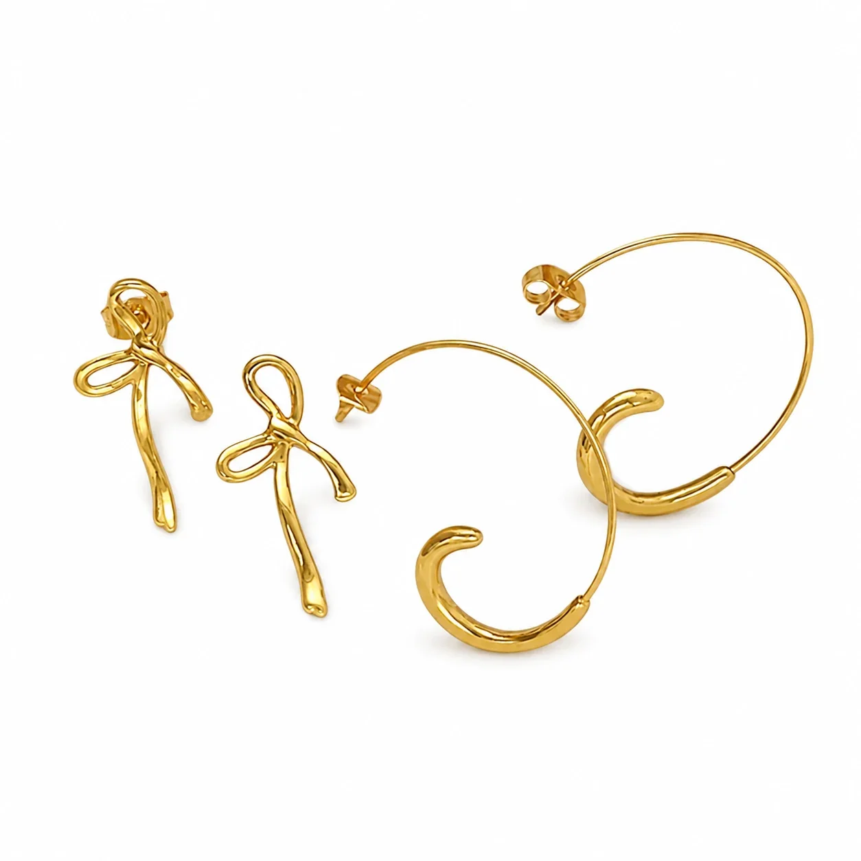 Fluid 18K Gold-Plated Bow Loop Drop Stud Earrings