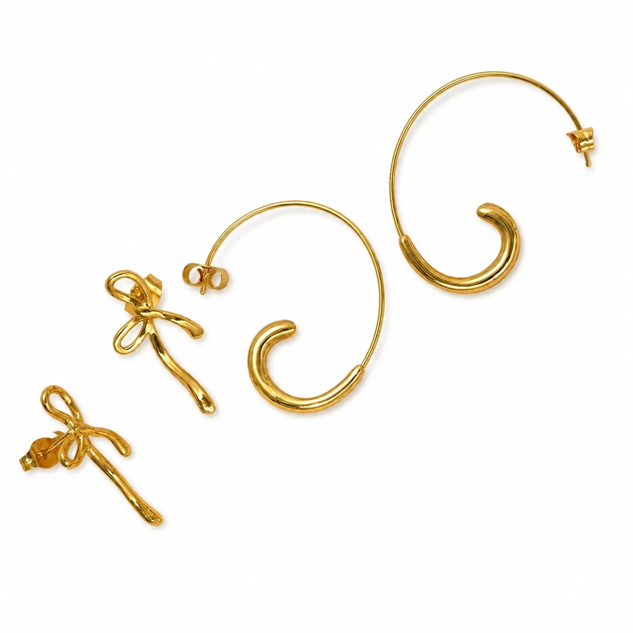 Fluid 18K Gold-Plated Bow Loop Drop Stud Earrings