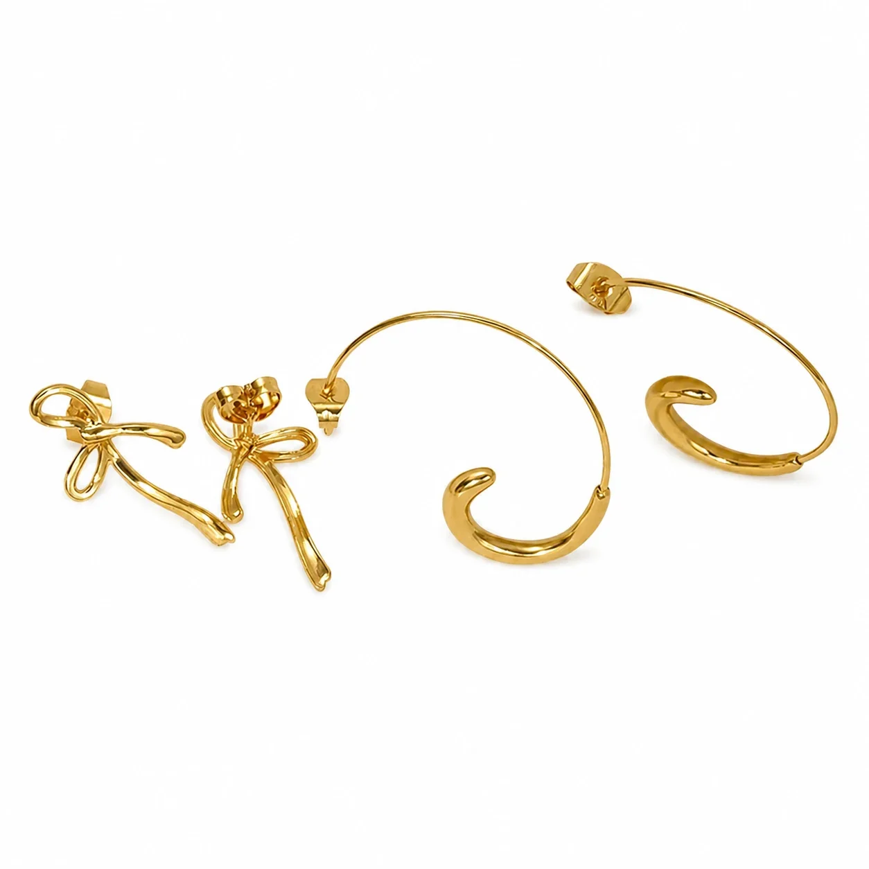 Fluid 18K Gold-Plated Bow Loop Drop Stud Earrings