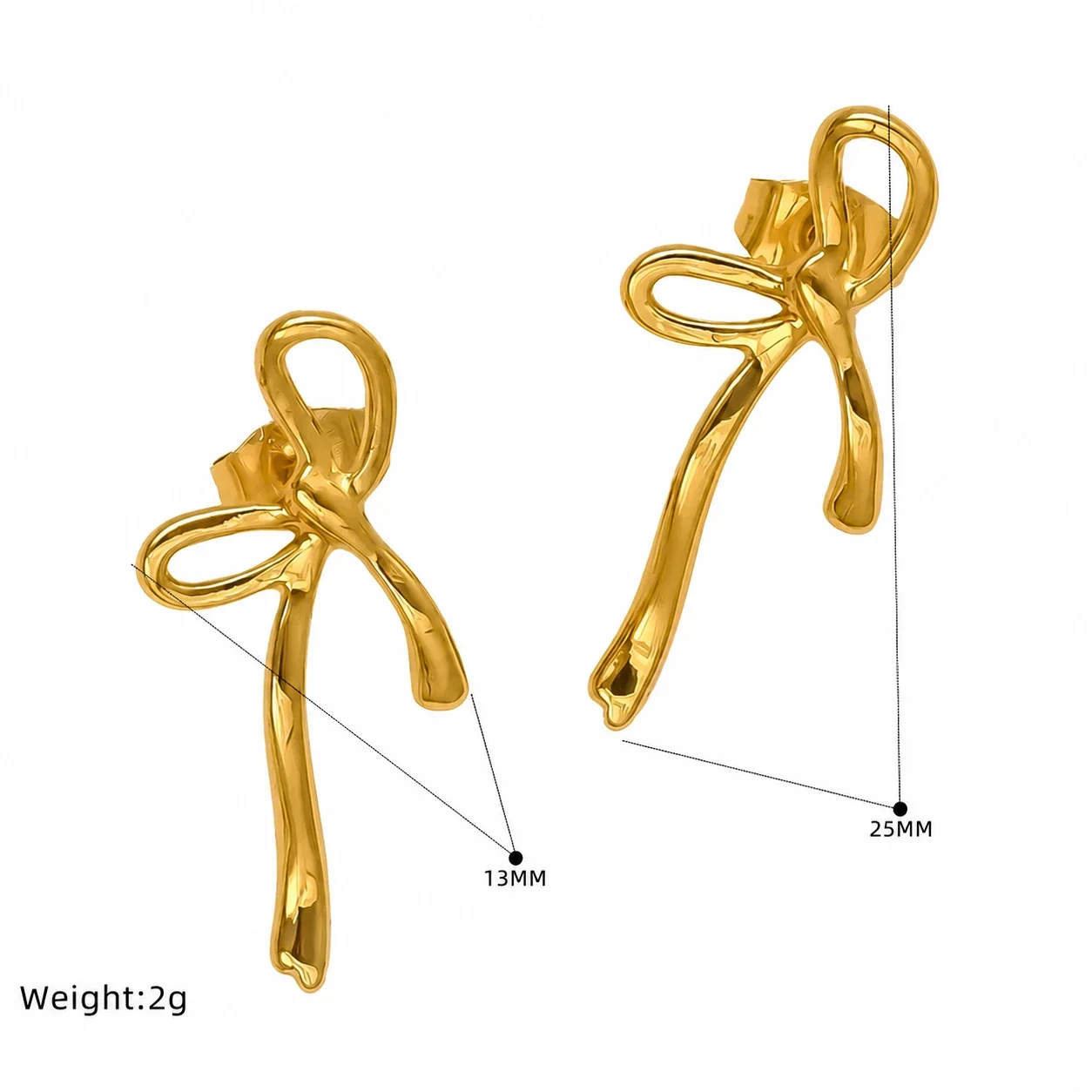 Fluid 18K Gold-Plated Bow Loop Drop Stud Earrings - Gold Bow Stud