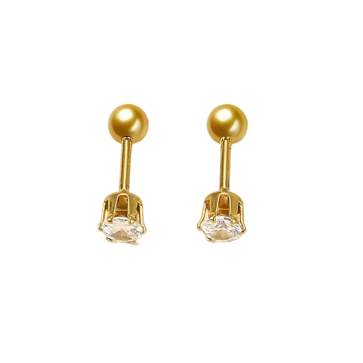 Sleek Gold-Plated Stainless Steel Ball Back Six-Prong CZ Stud Earrings