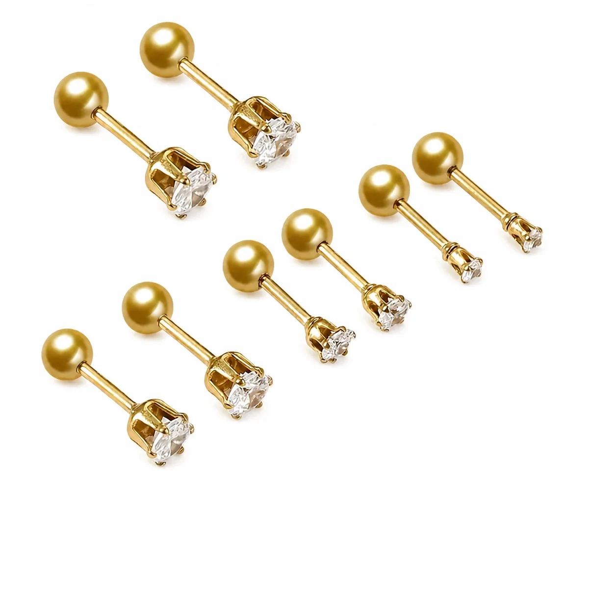 Sleek Gold-Plated Stainless Steel Ball Back Six-Prong CZ Stud Earrings