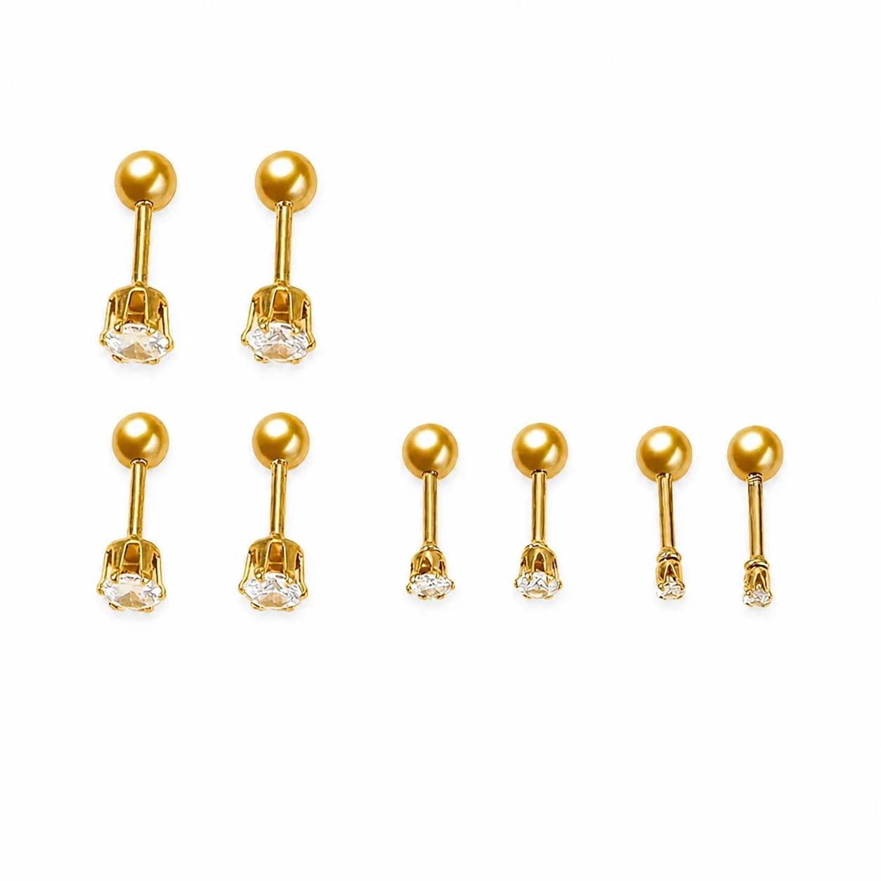 Sleek Gold-Plated Stainless Steel Ball Back Six-Prong CZ Stud Earrings