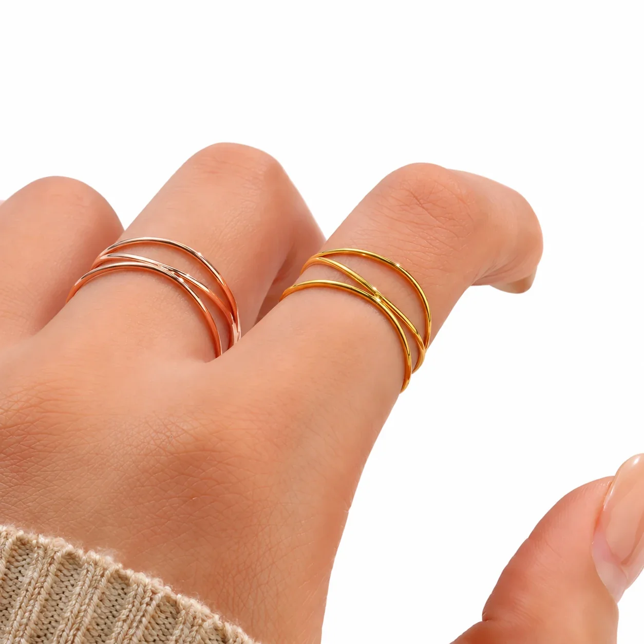 Triple Interwoven Wire Ring, 18K Gold-Plated Stainless Steel