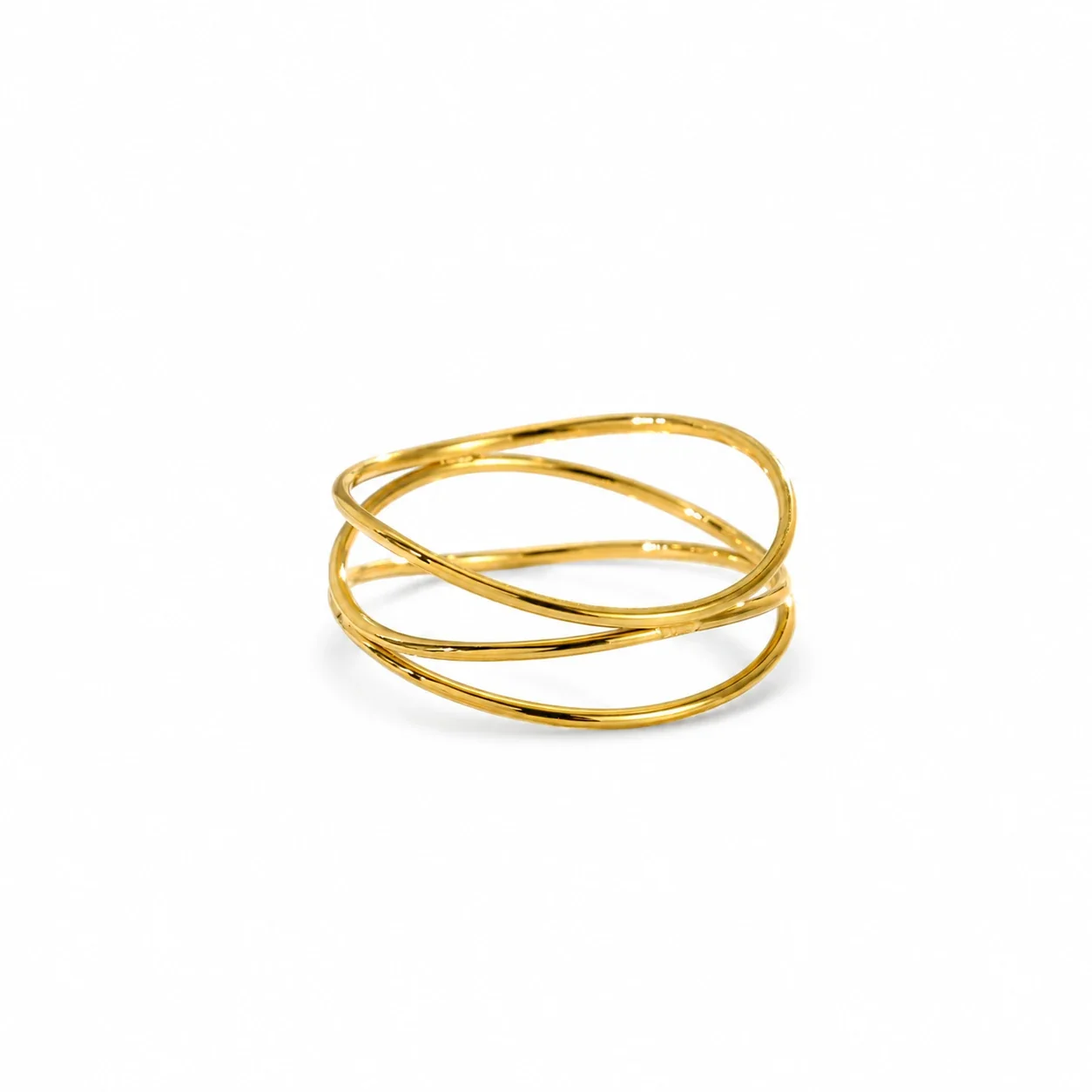 Triple Interwoven Wire Ring, 18K Gold-Plated Stainless Steel - Gold