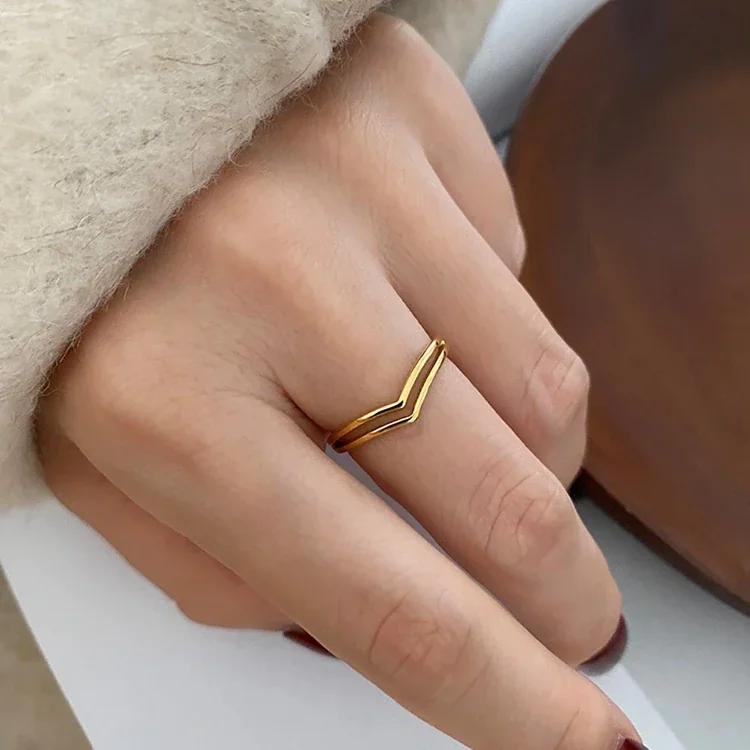 Ring: V-Shape Double Band 18K Gold-Plated Stainless Steel