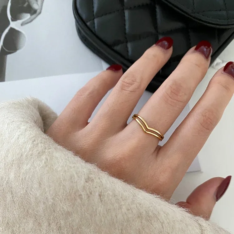 Ring: V-Shape Double Band 18K Gold-Plated Stainless Steel