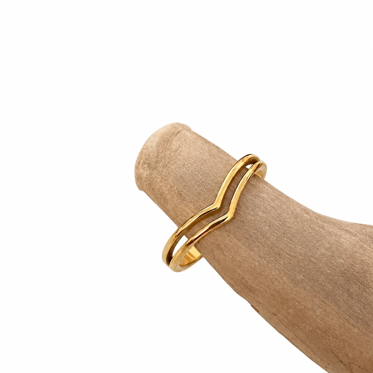Ring: V-Shape Double Band 18K Gold-Plated Stainless Steel - Gold