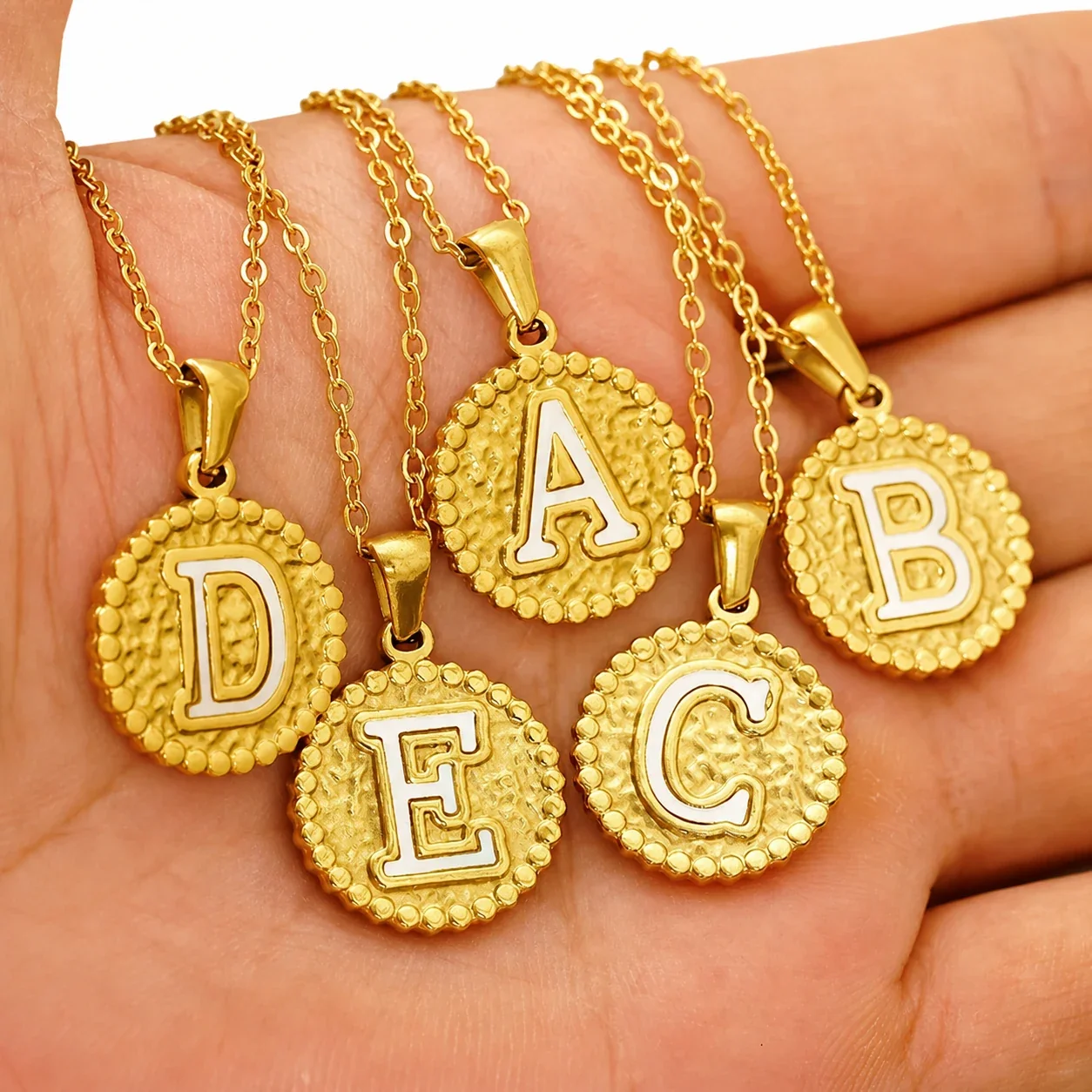 Tactile Gold-Plated Stainless Steel Beaded Initial Necklace