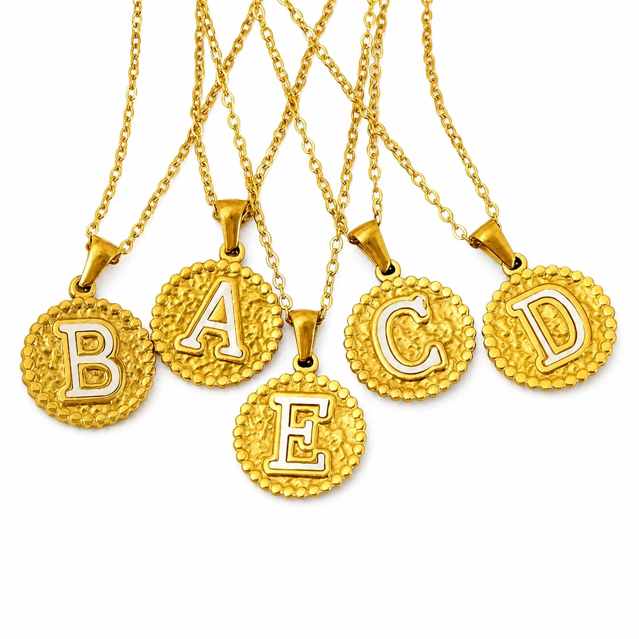 Tactile Gold-Plated Stainless Steel Beaded Initial Necklace