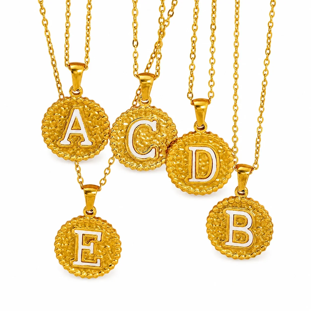 Tactile Gold-Plated Stainless Steel Beaded Initial Necklace