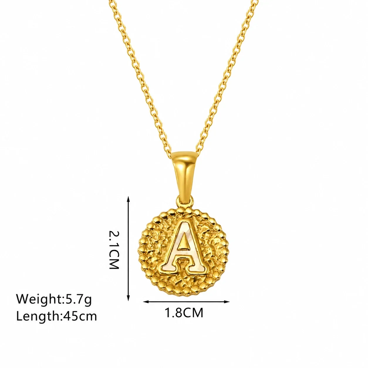 Tactile Gold-Plated Stainless Steel Beaded Initial Necklace