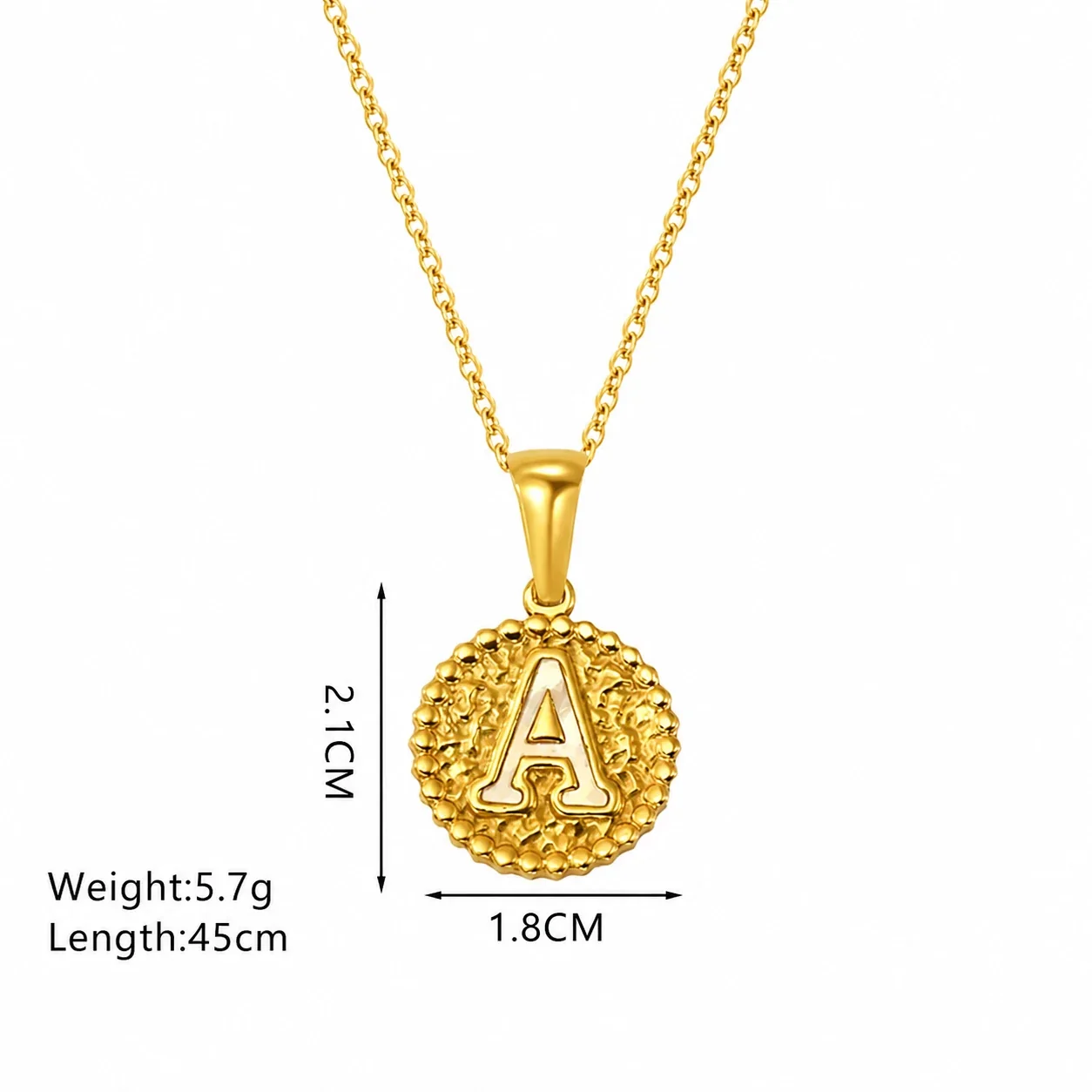 Tactile Gold-Plated Stainless Steel Beaded Initial Necklace - Gold A