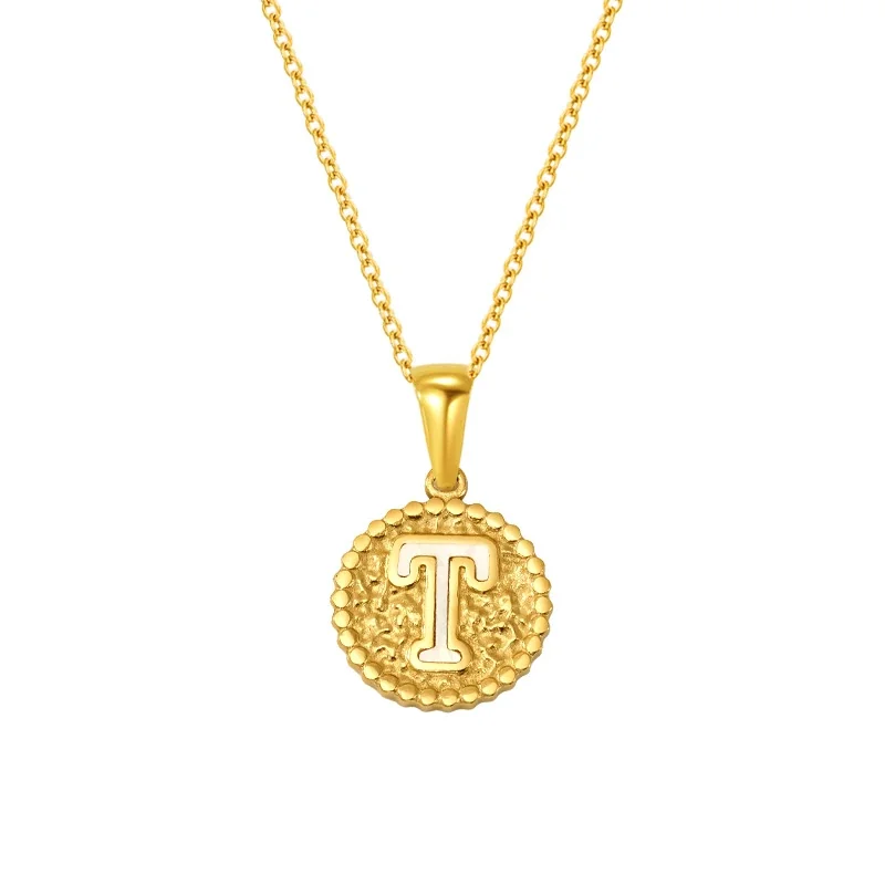 Tactile Gold-Plated Stainless Steel Beaded Initial Necklace - Gold T