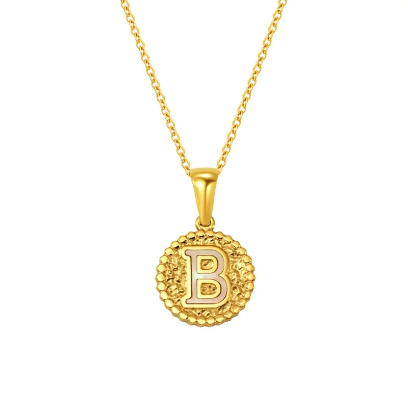 Tactile Gold-Plated Stainless Steel Beaded Initial Necklace - Gold C