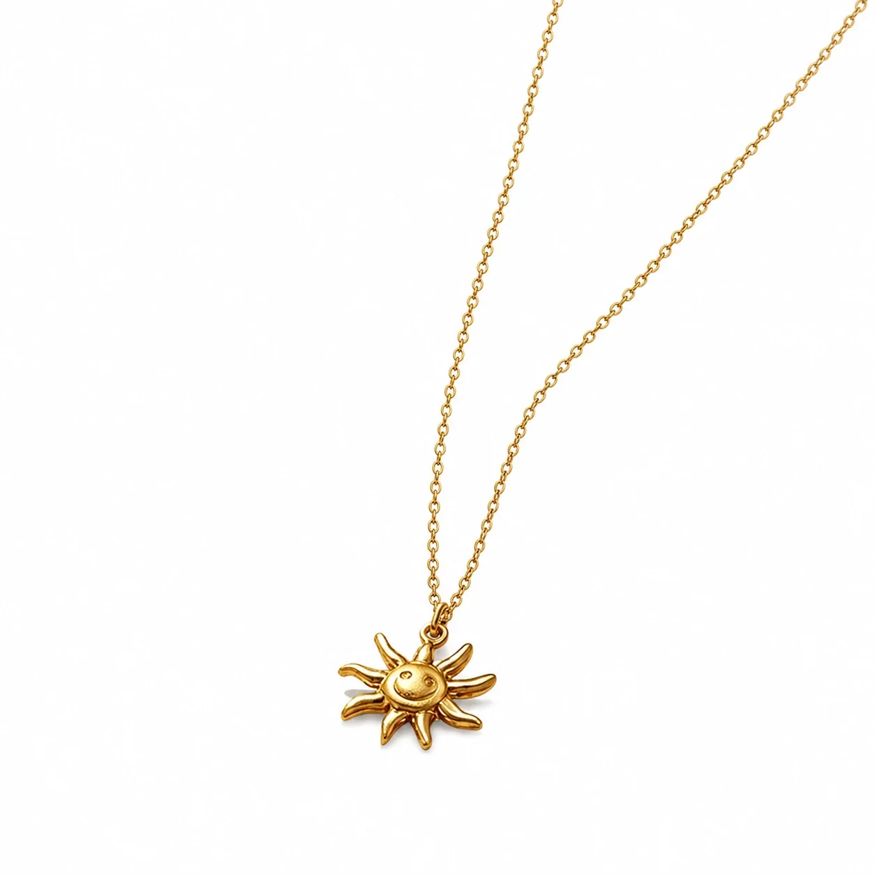 Cheerful Gold-Plated 316 Stainless Steel Smiley Sun Pendant Necklace