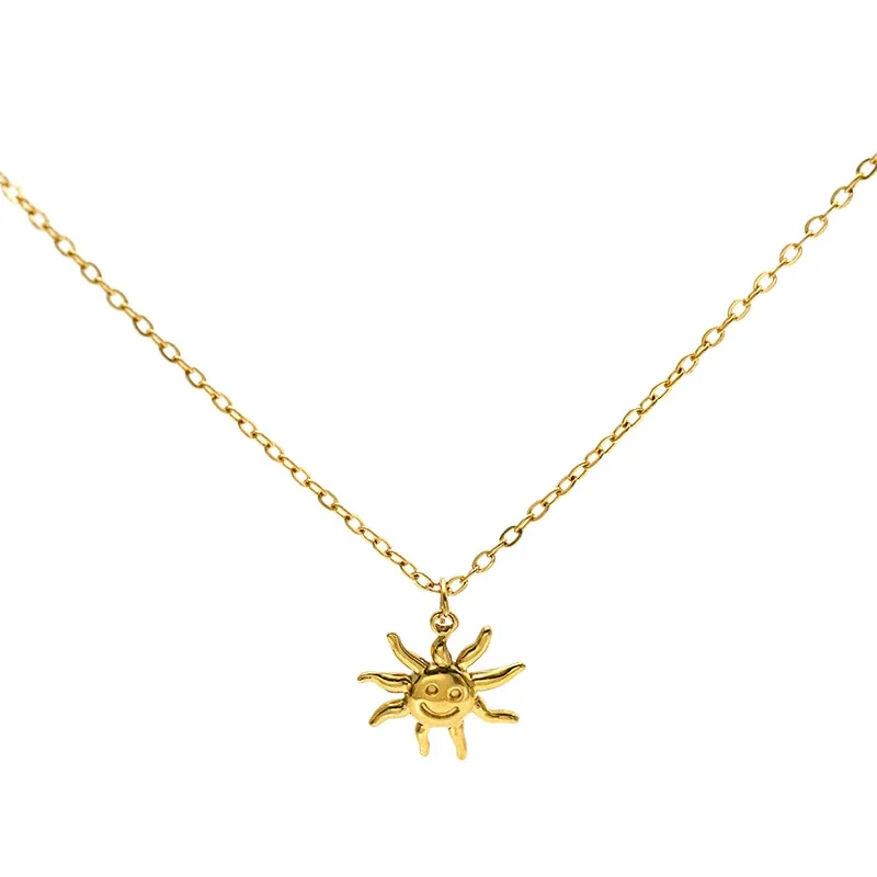 Cheerful Gold-Plated 316 Stainless Steel Smiley Sun Pendant Necklace