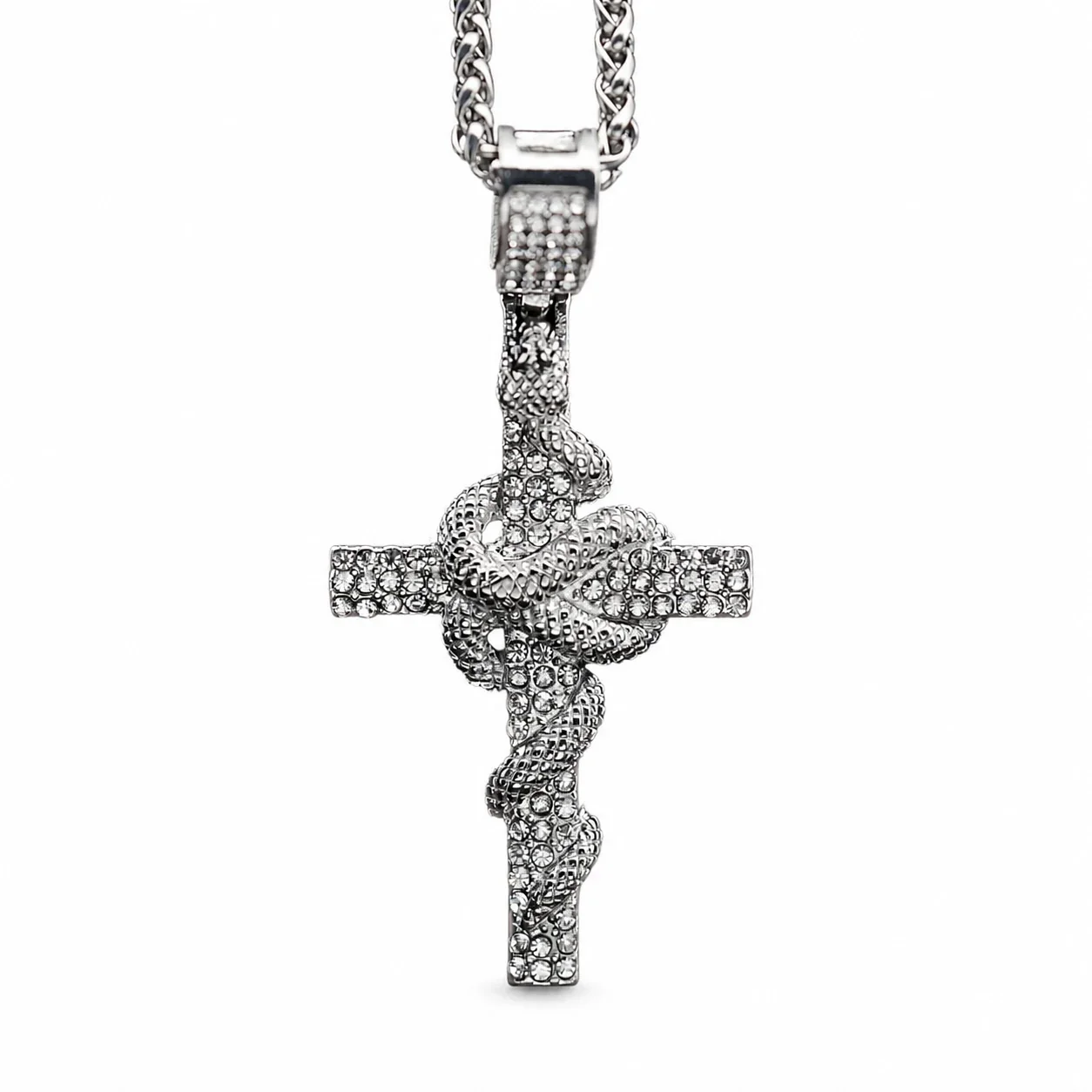 Pavé Snake Cross 18K Gold-Plated 316 Pendant